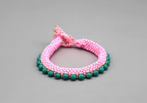 Elegant Green and Pink Glass Beads Women's Bracelet