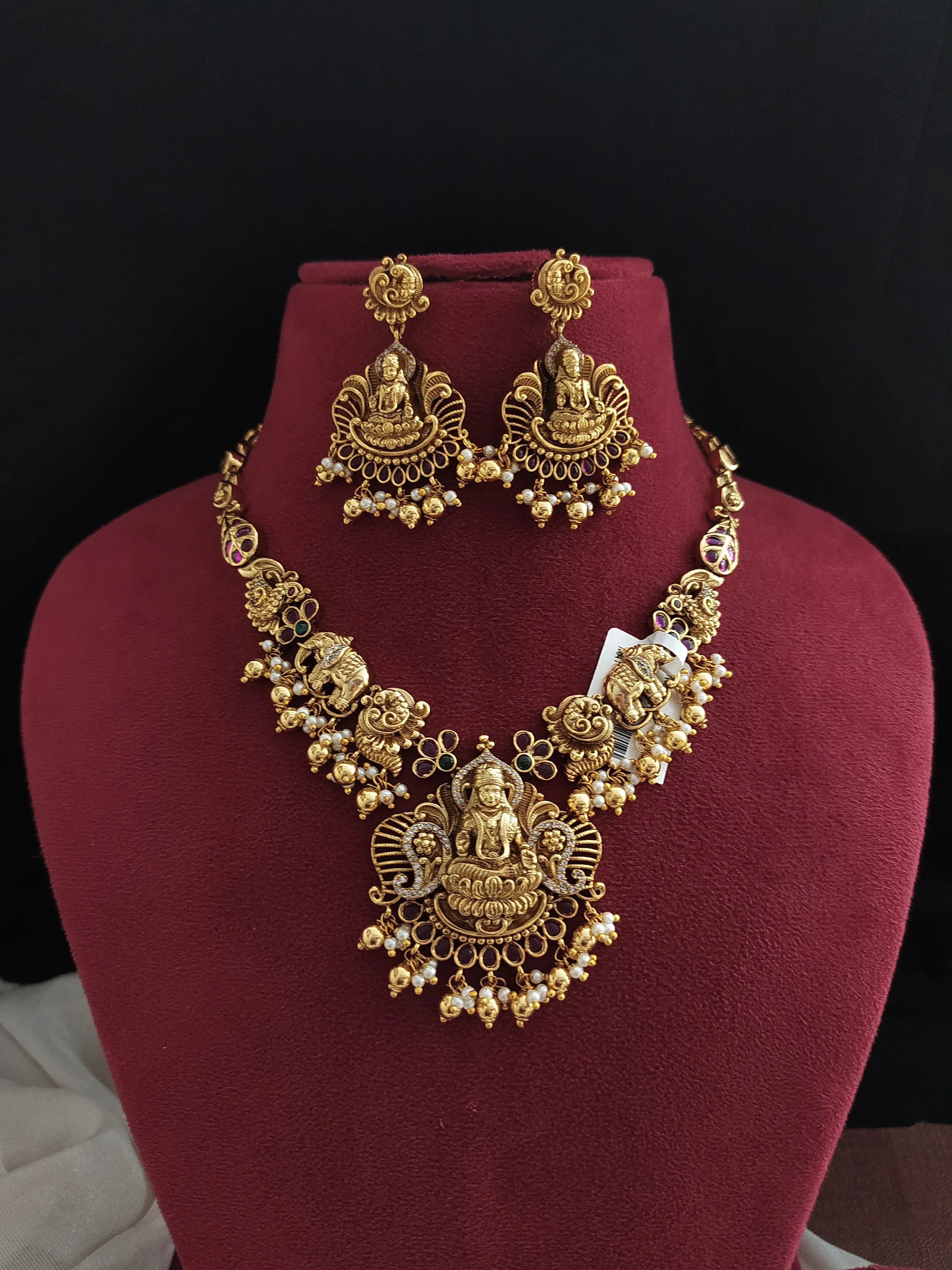 Elegant Harmony Kemp Stones Lakshmi Pendant Necklace Set