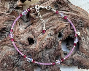 Elegant Heart Purple Beaded Anklet