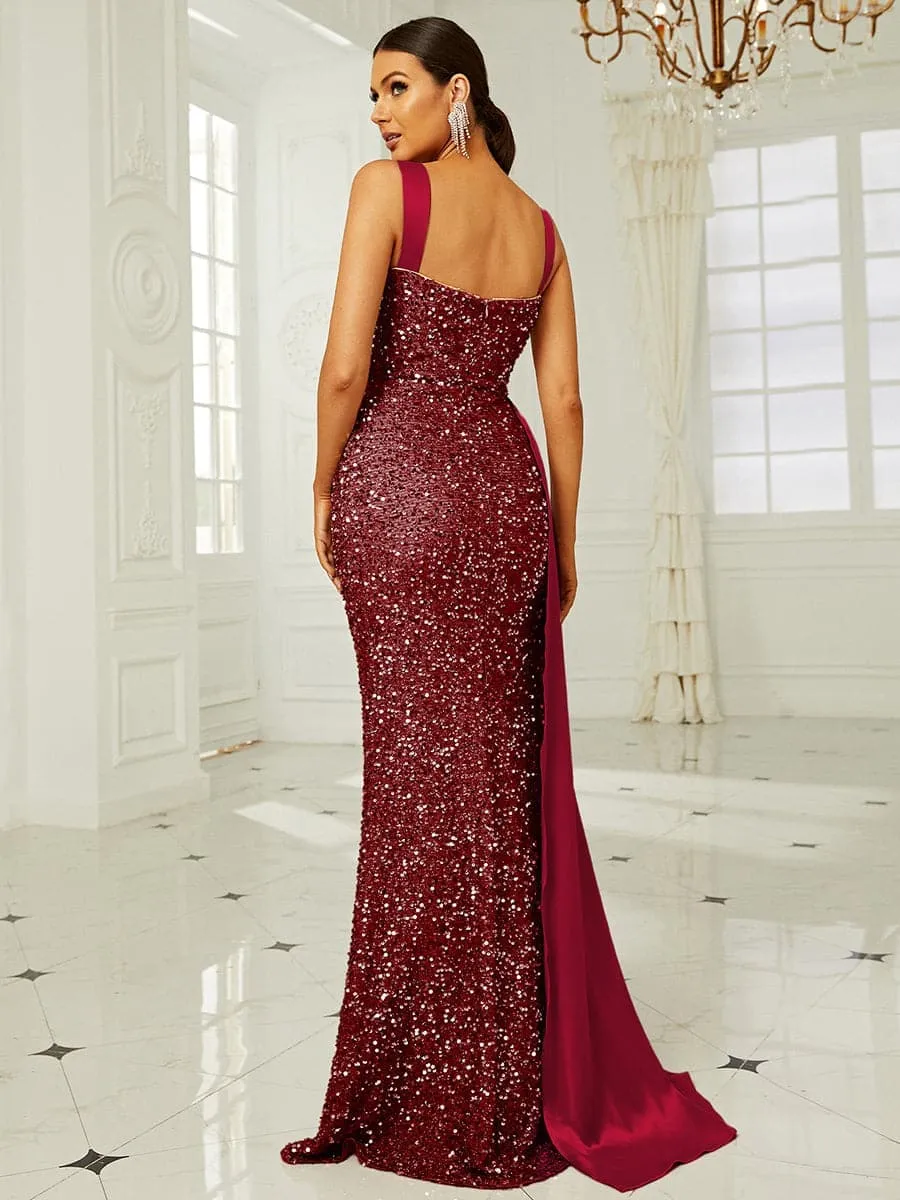 Elegant High Waist Ribbon Sequin Maxi Prom Dress XH2162