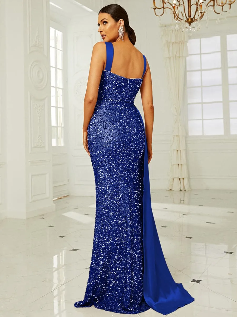 Elegant High Waist Ribbon Sequin Maxi Prom Dress XH2162