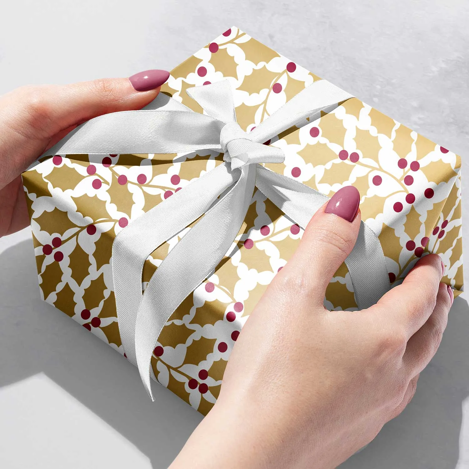 Elegant Holly Foil Christmas Gift Wrap