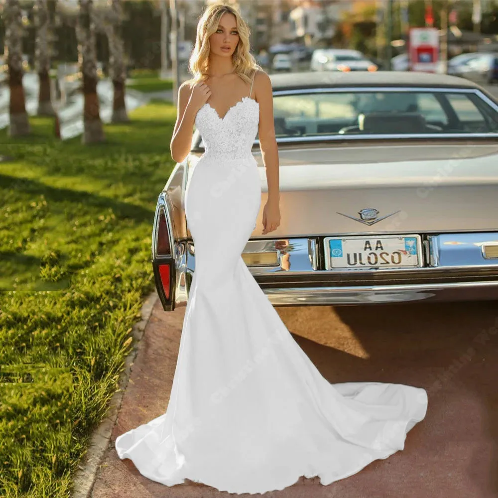 Elegant Ivory Wedding Dress Sexy Lace Printing Mermaid Sleeveless Bridal Gown