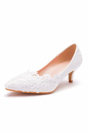 Elegant Lace Flower White Wedding Shoes