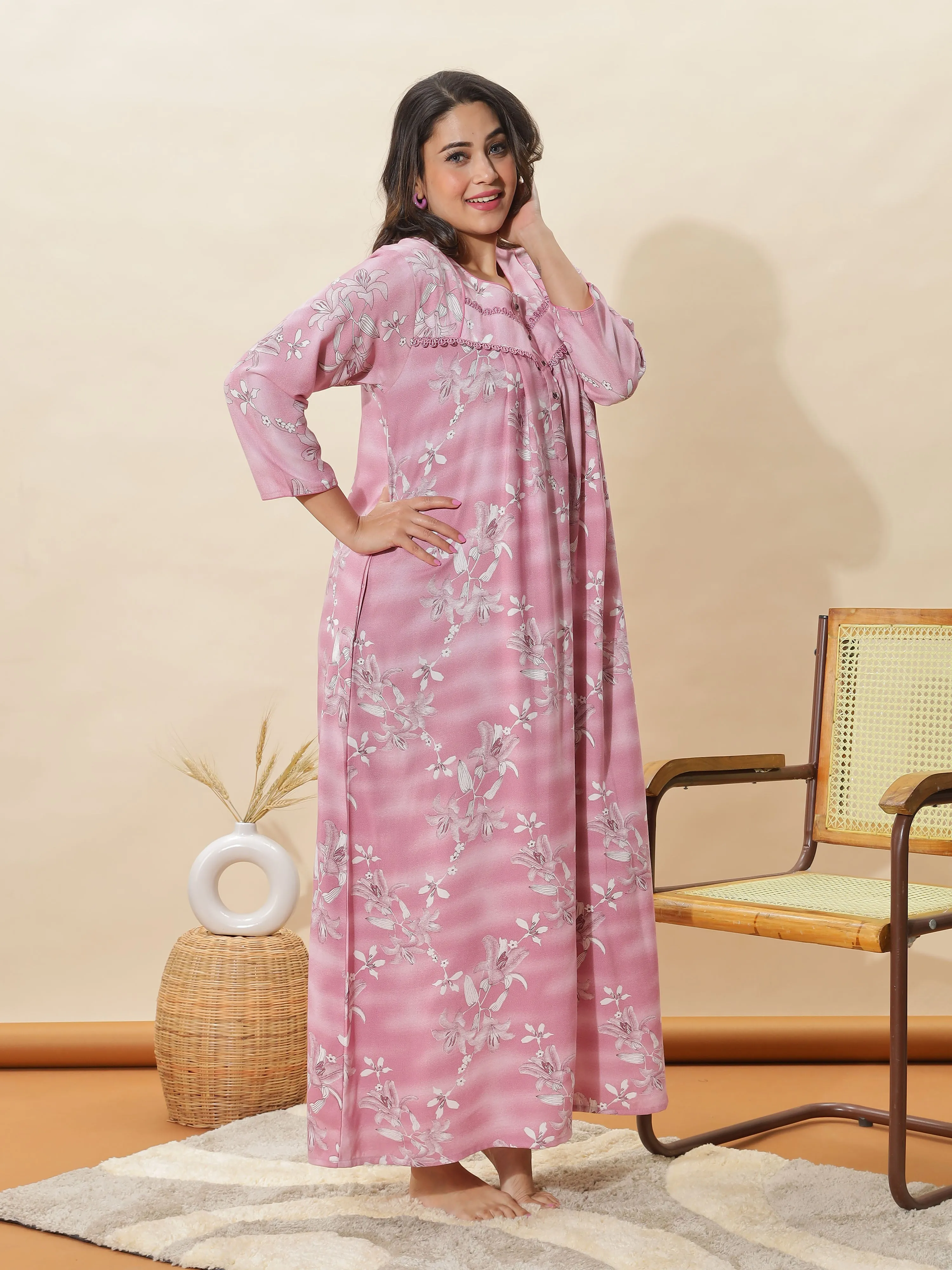 Elegant Light Pink Designer Nighty for Women Where Comfort Meets Style