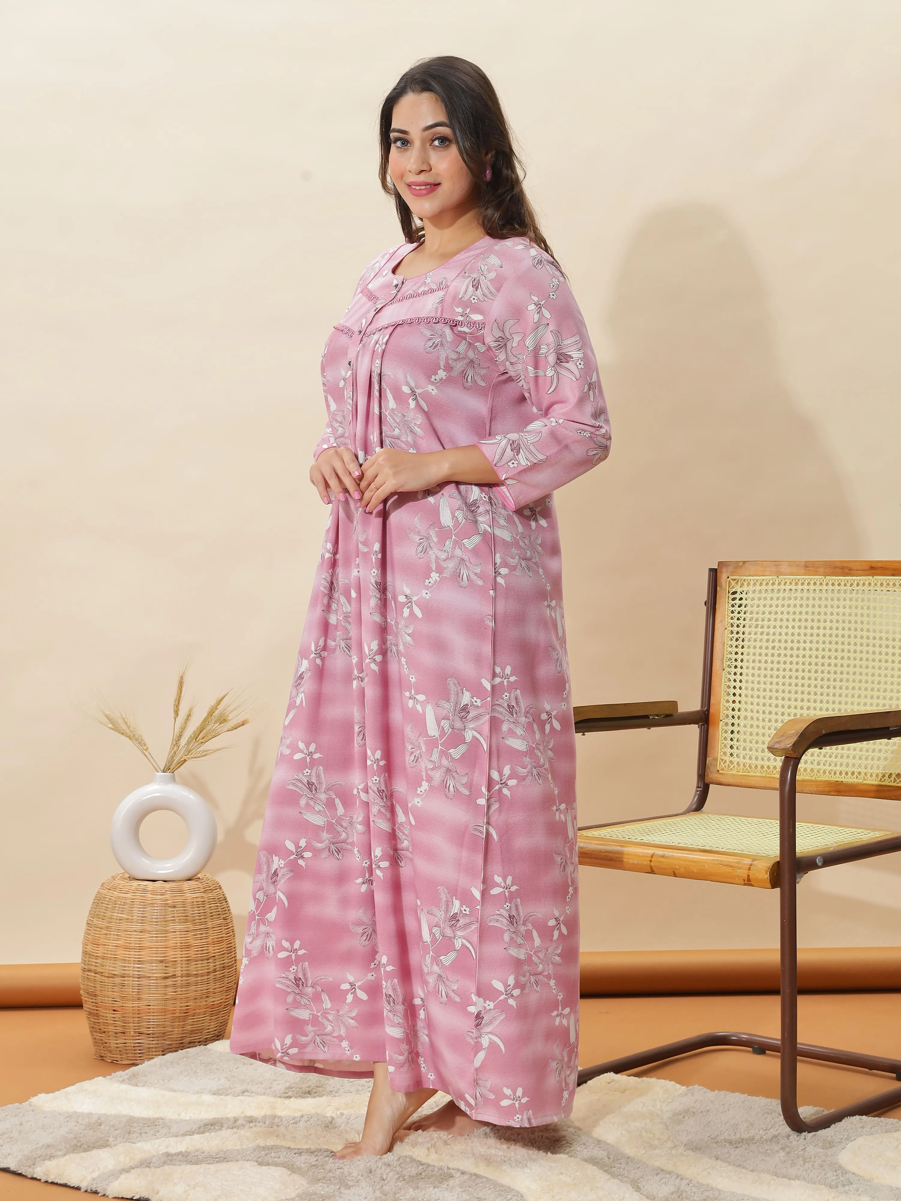 Elegant Light Pink Designer Nighty for Women Where Comfort Meets Style