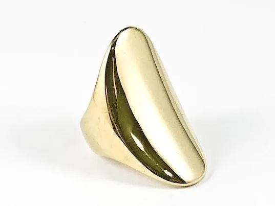 Elegant Long Elongated Curved Style Gold Tone Steel Ring