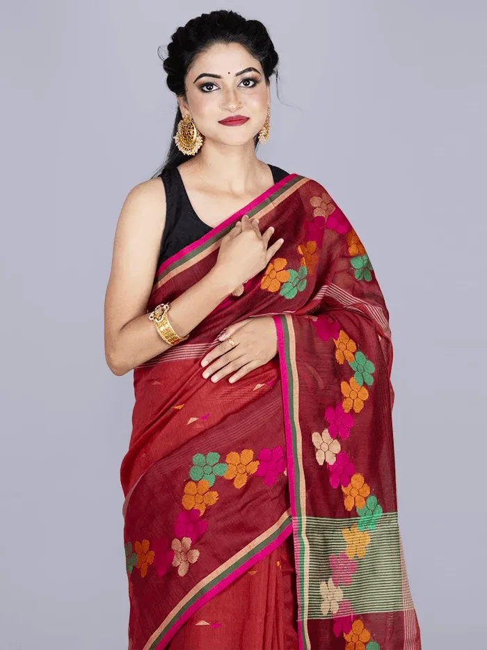 Elegant Maroon Par Anchal Buti Handloom Saree