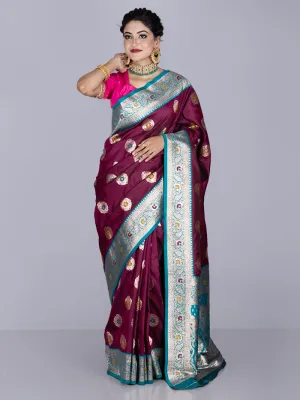 Elegant Maroon Par Anchal Buti Katan Silk Saree