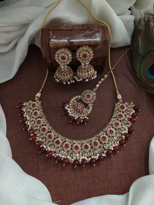 Elegant Mehandi Necklace Set with Beads and Pearl Drops