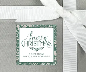 Elegant Merry Christmas Holly Gift Stickers or Enclosure Cards