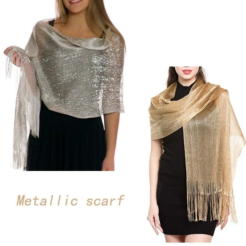 Elegant Metallic Evening Party Dress Shawl Scarf in Many Colors