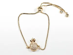 Elegant Micro Setting Pineapple Charm Delicate Gold Tone Draw String Brass Bracelet