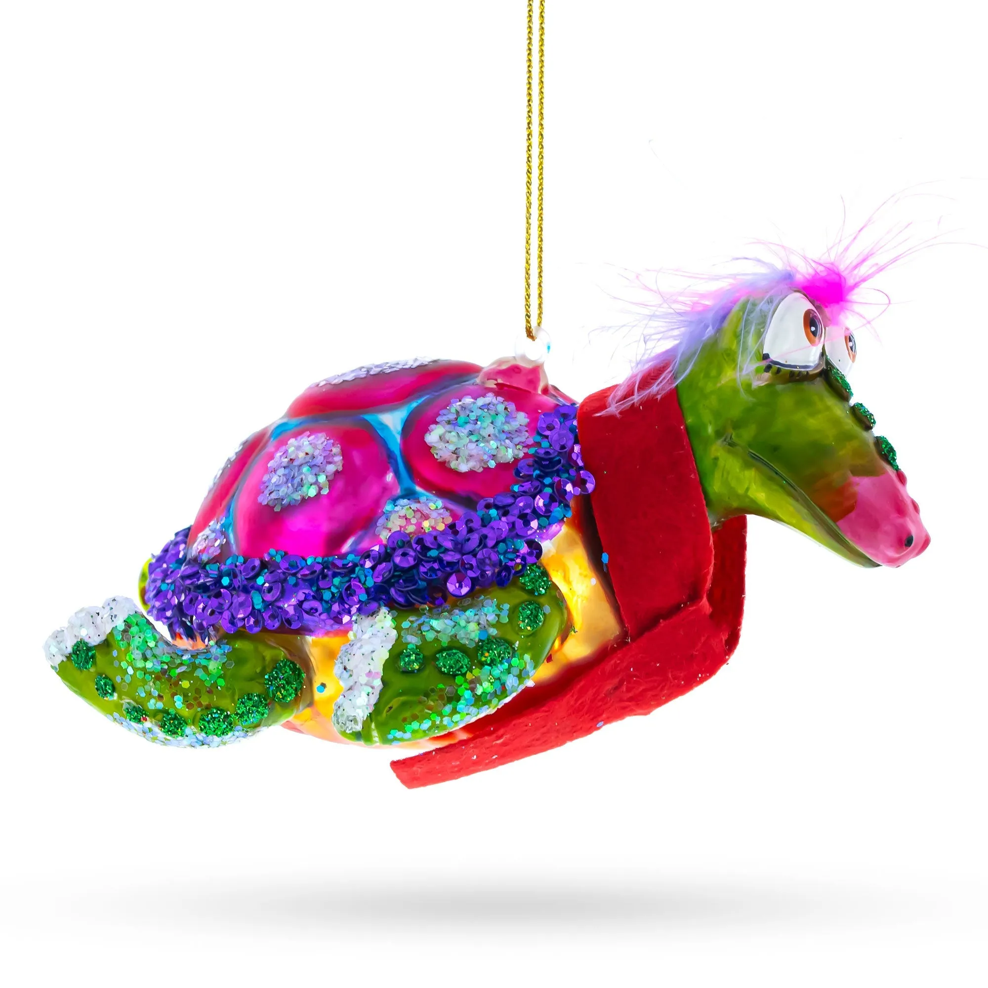 Elegant Mrs. Sea Turtle - Blown Glass Christmas Ornament