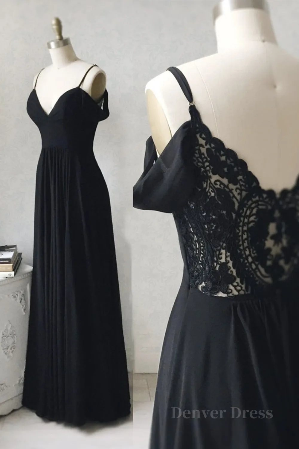 Elegant Off the Shoulder Black Long Prom Dresses with Lace Back Off Shoulder Black Lace Formal Evening Dresses