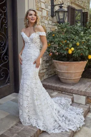 Elegant Off The Shoulder Lace Wedding Dress Sheath Ivory Wedding Gown