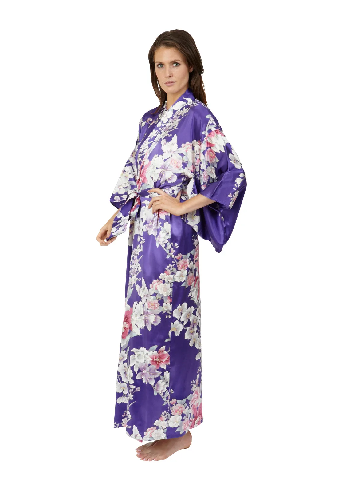 Elegant Orchids Long Silk Kimono