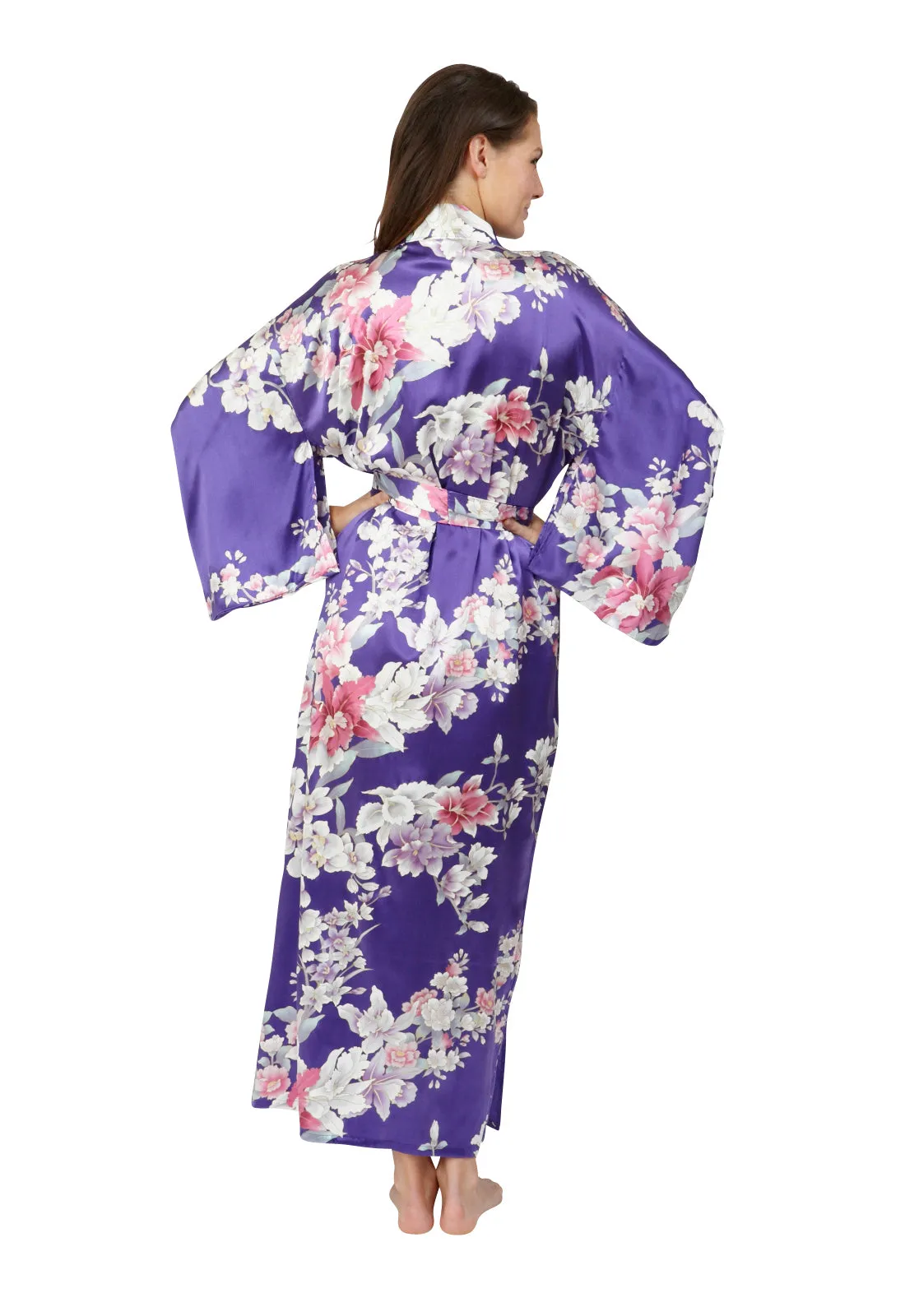 Elegant Orchids Long Silk Kimono