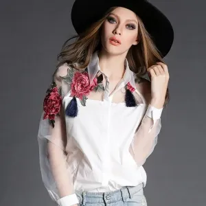 Elegant Organza Flower Embroidery Blouse