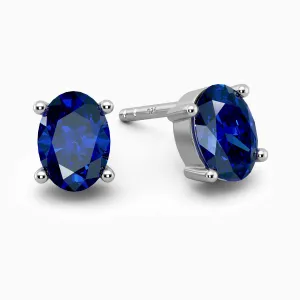 Elegant Oval Blue Sapphire Earrings in Sterling Silver - Irosk Australia®