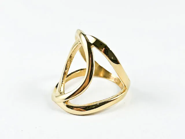 Elegant Overlap Cross Open Works Design Gold Tone Steel Ring