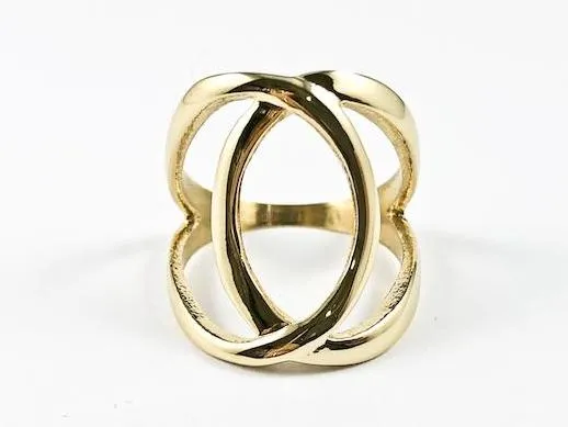 Elegant Overlap Cross Open Works Design Gold Tone Steel Ring