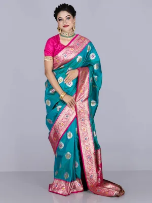 Elegant Paris Green Par Anchal Buti Katan Silk Saree