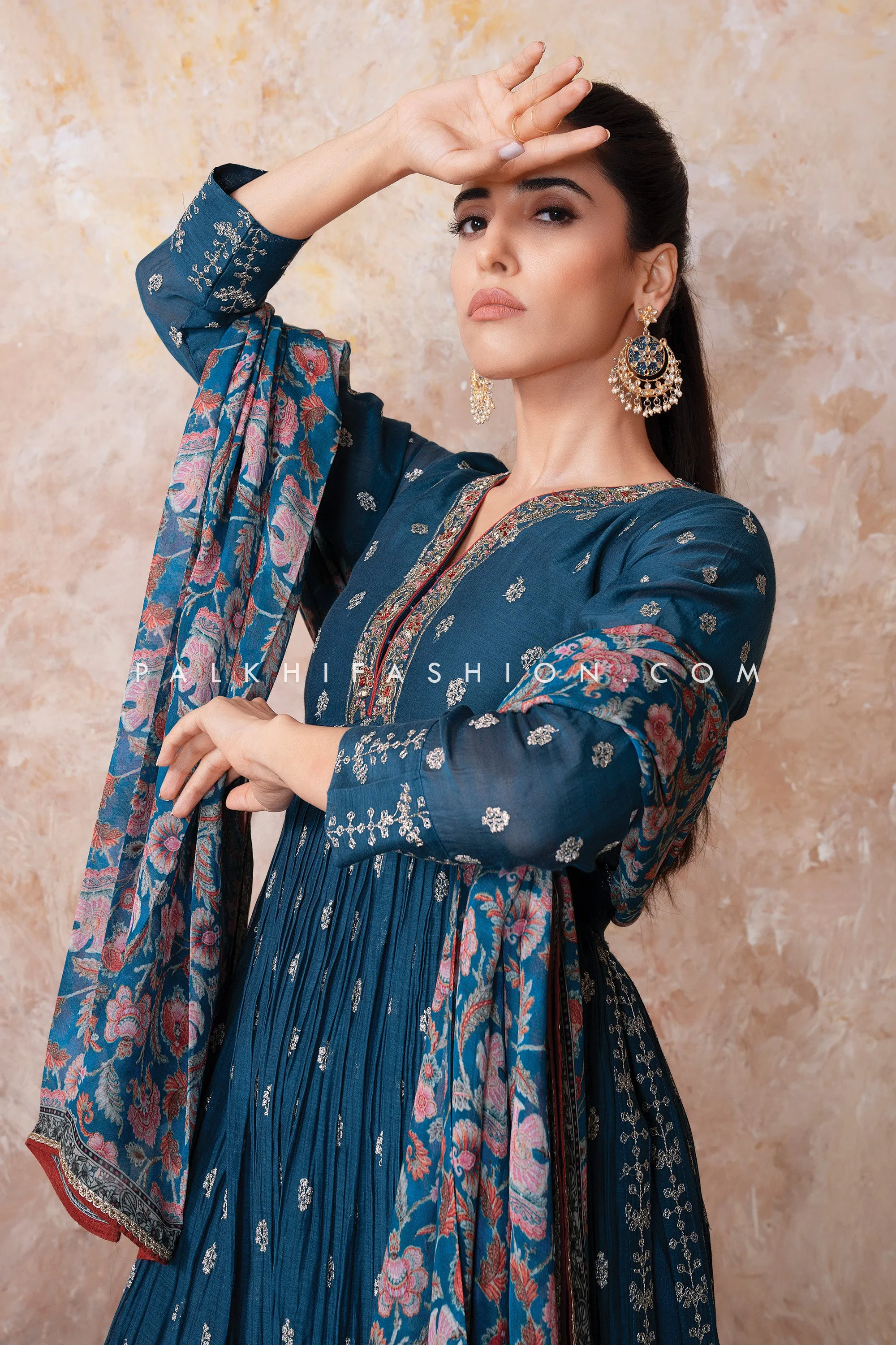 Elegant Petrol Blue Alia Cut Palazzo Outfit