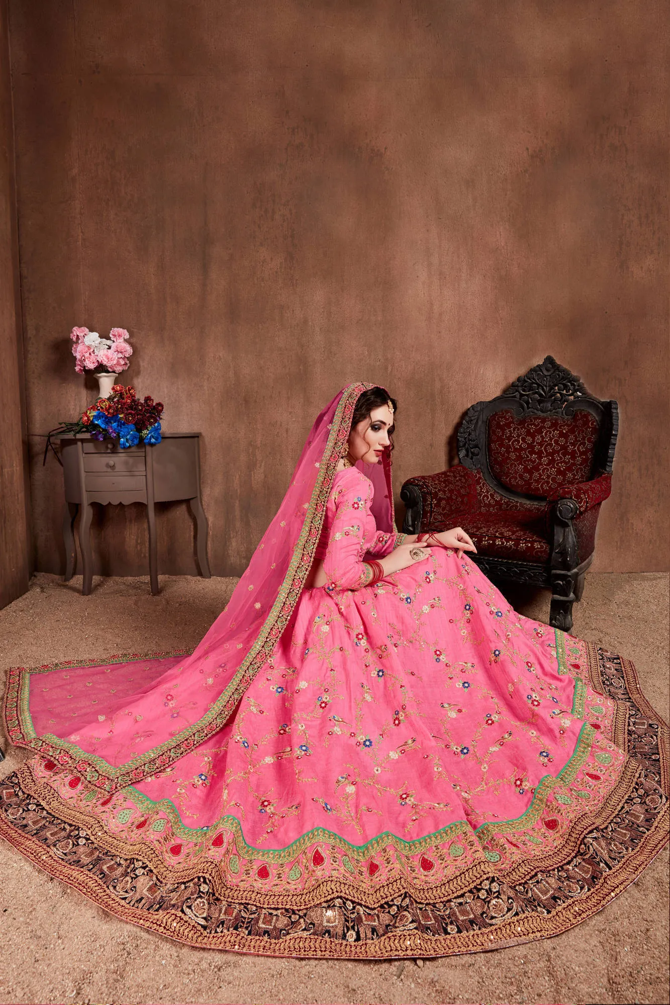 Elegant Pink Designer Embroidered Bridal wear Lehenga Choli