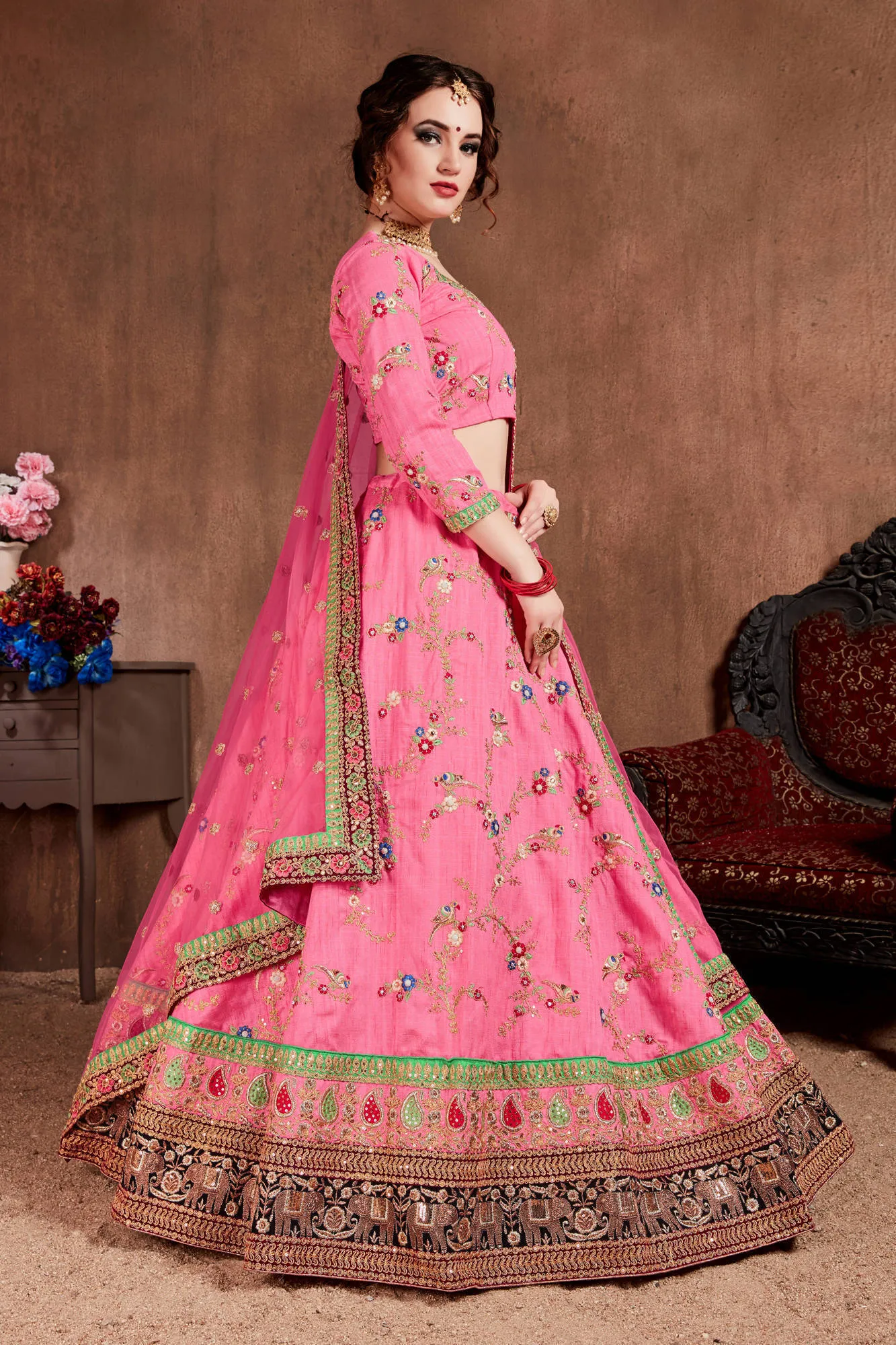 Elegant Pink Designer Embroidered Bridal wear Lehenga Choli