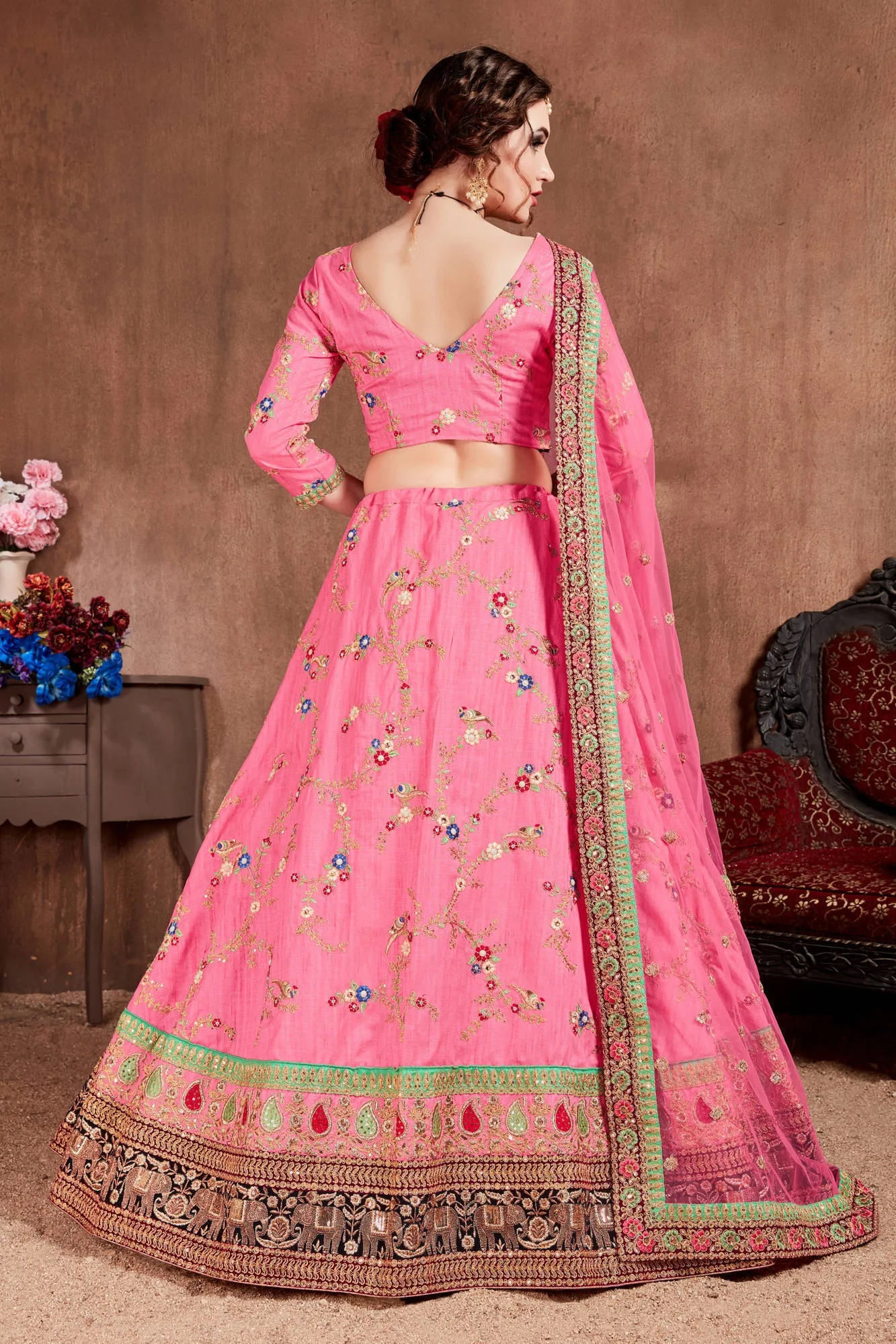 Elegant Pink Designer Embroidered Bridal wear Lehenga Choli