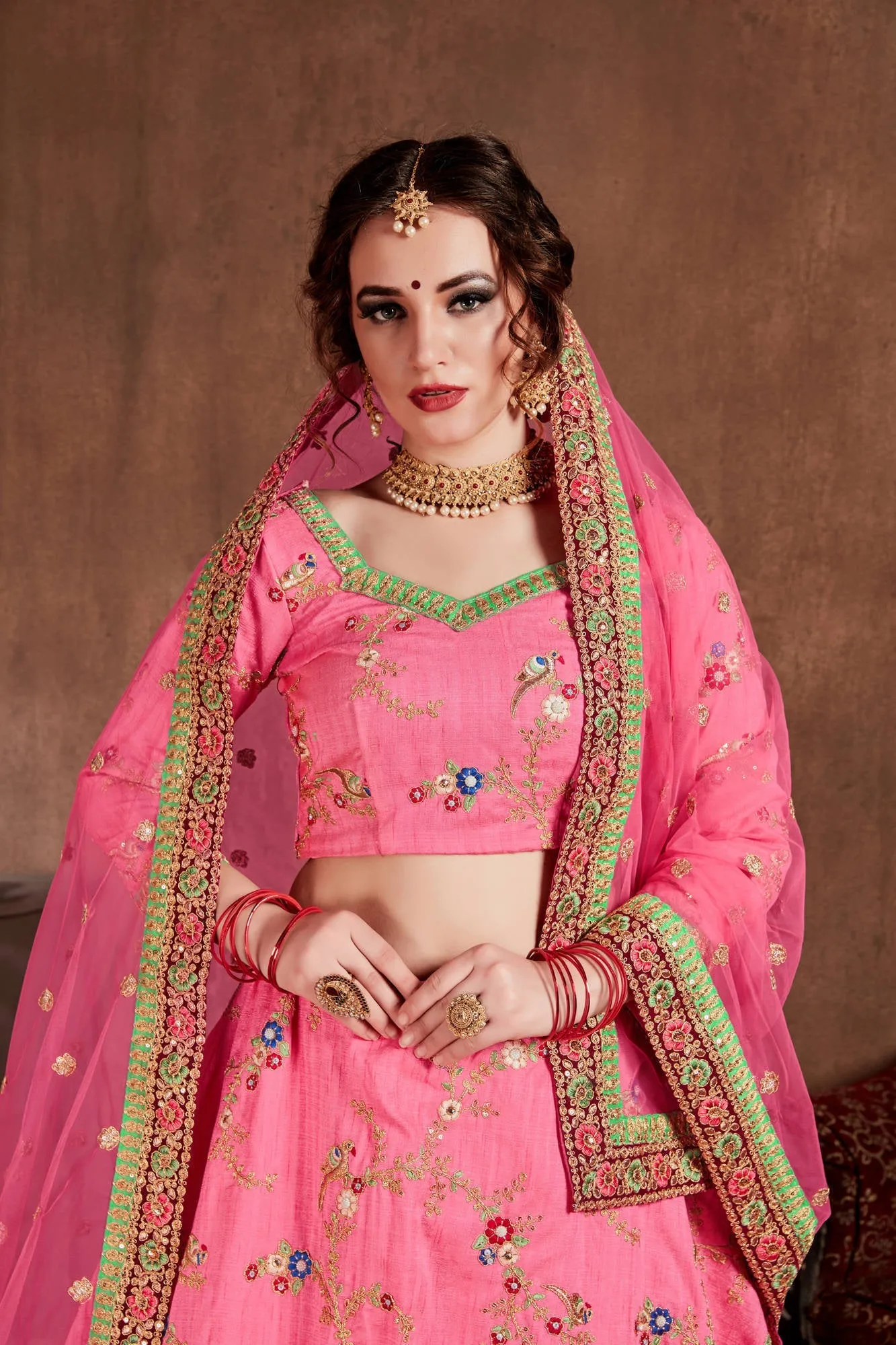 Elegant Pink Designer Embroidered Bridal wear Lehenga Choli