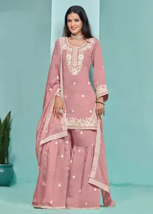 Elegant Pink Designer Style Silk Gharara Style Suit