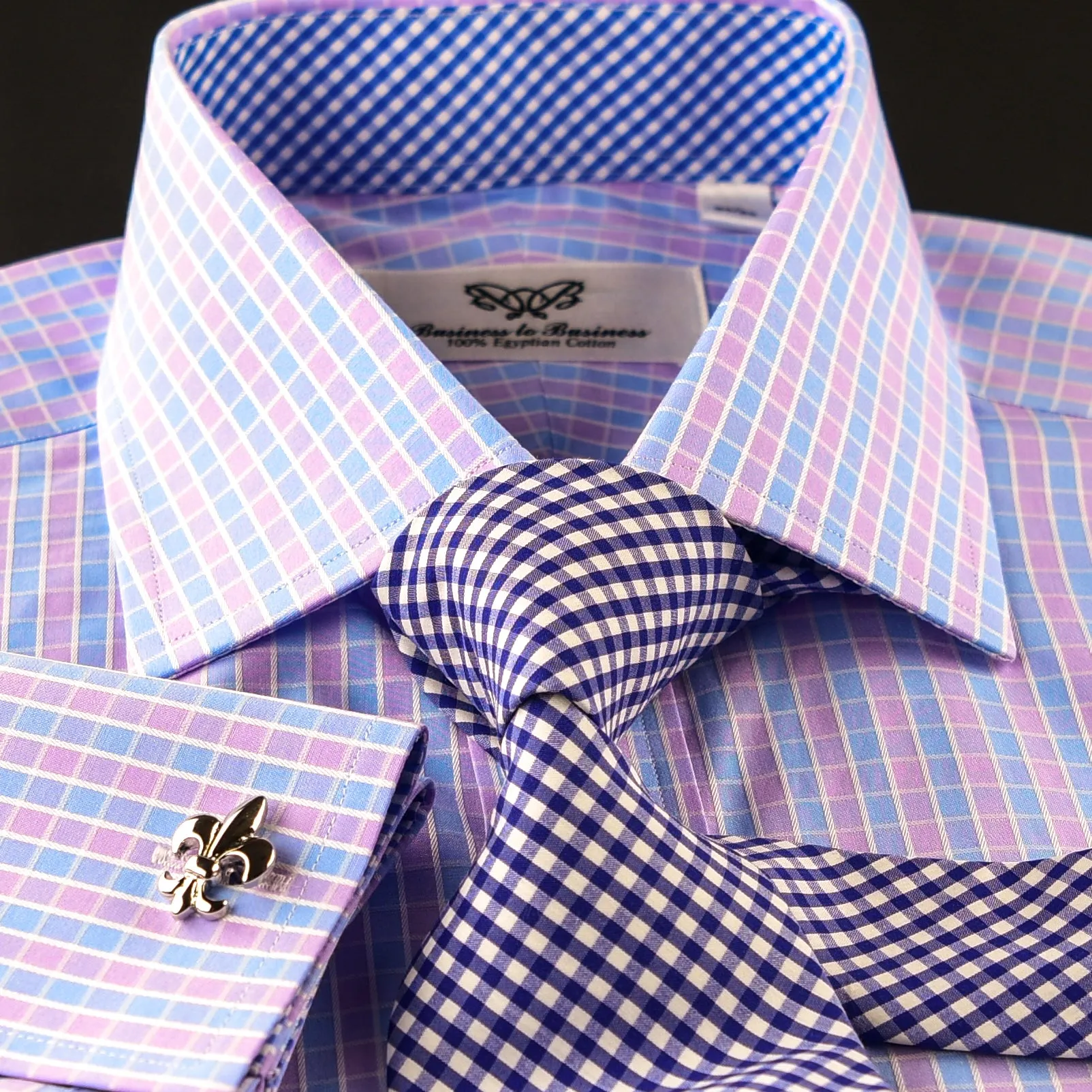 Elegant Purple Blue Check WIth Blue Check Inner Lining Formal Dress Shirt Smart