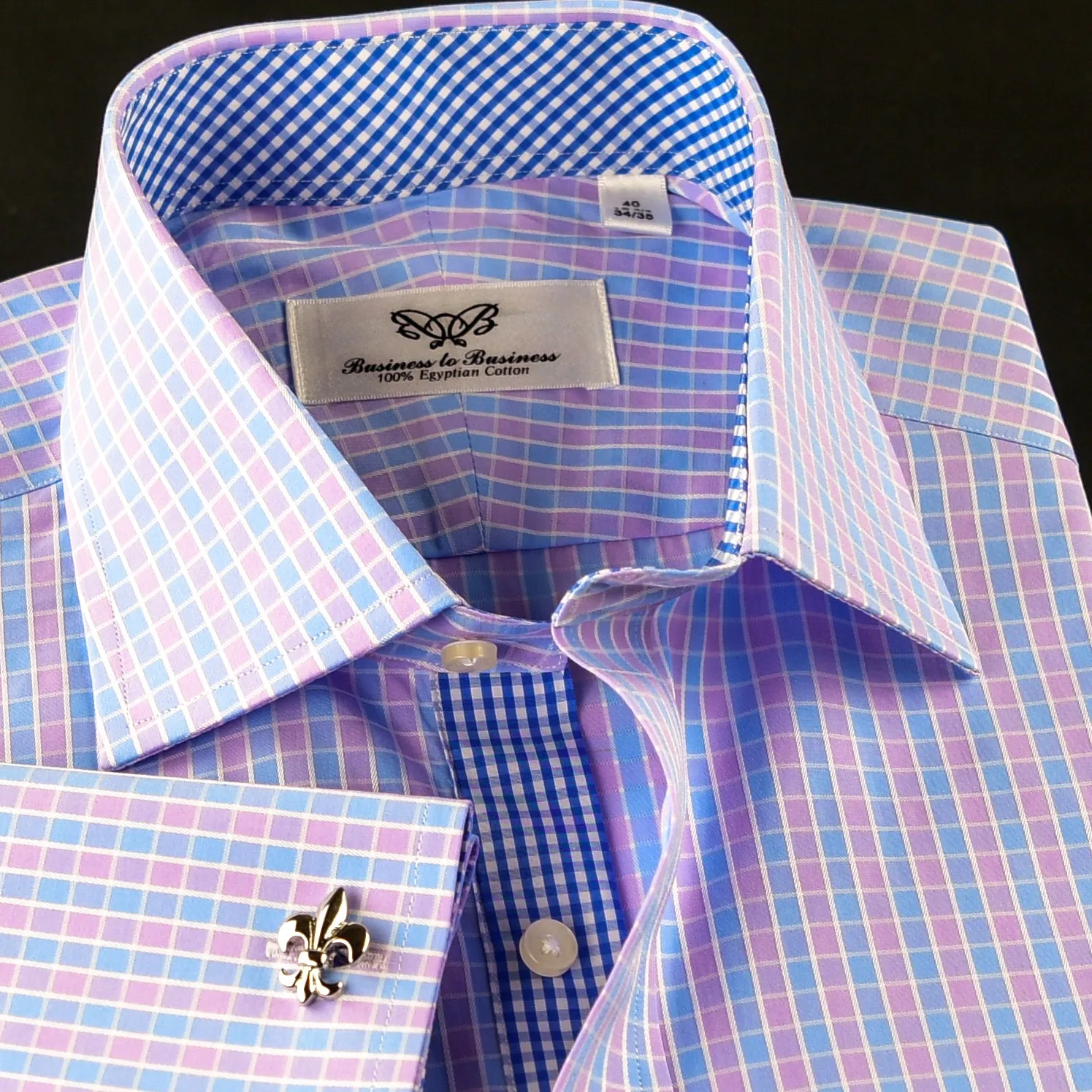 Elegant Purple Blue Check WIth Blue Check Inner Lining Formal Dress Shirt Smart