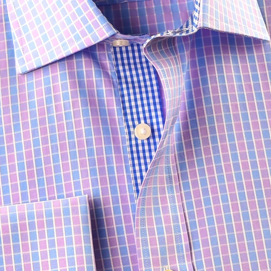 Elegant Purple Blue Check WIth Blue Check Inner Lining Formal Dress Shirt Smart