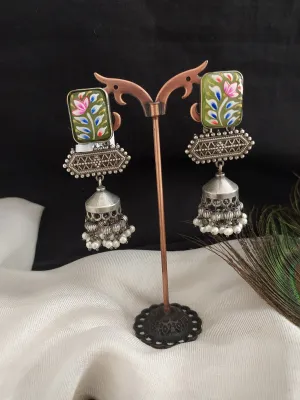 Elegant Rectangle-Shaped Studs with Enamel Jhumki