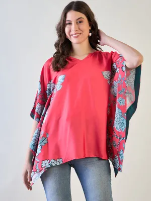 Elegant Red Floral Kaftan Top