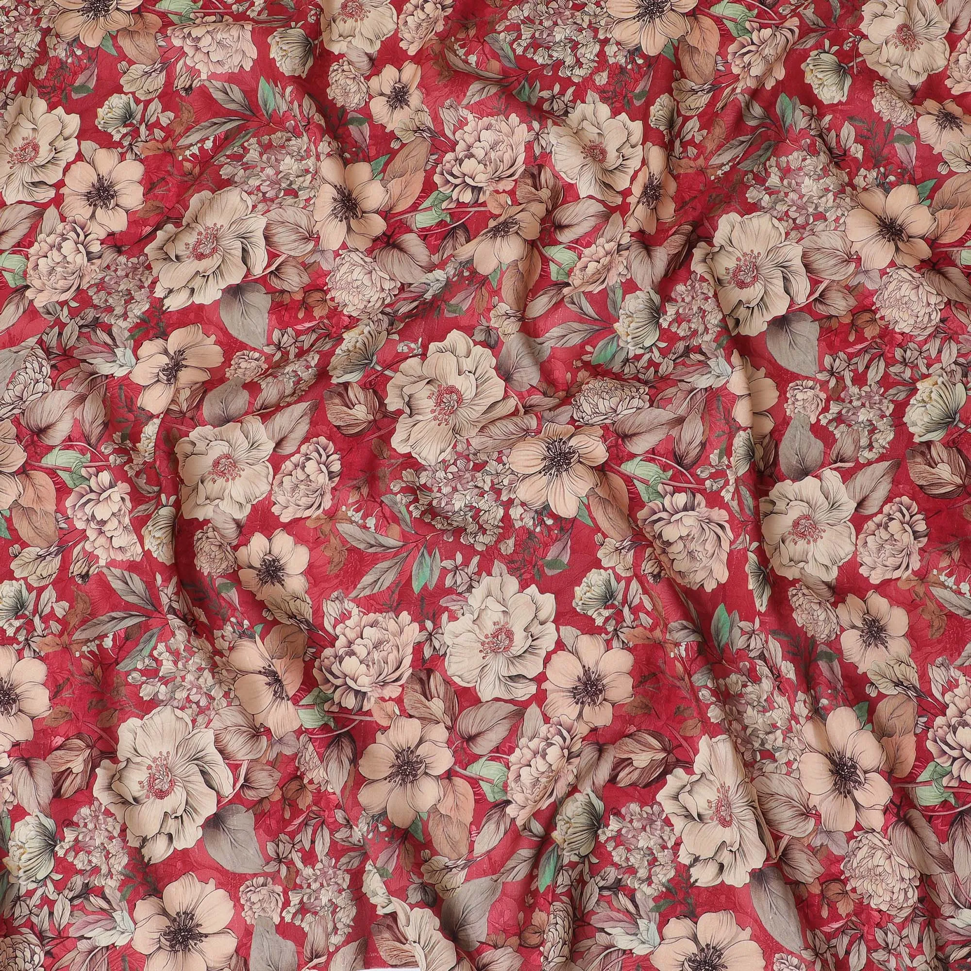 Elegant Red Floral Viscose Fabric - 110 cm Wide-D19409