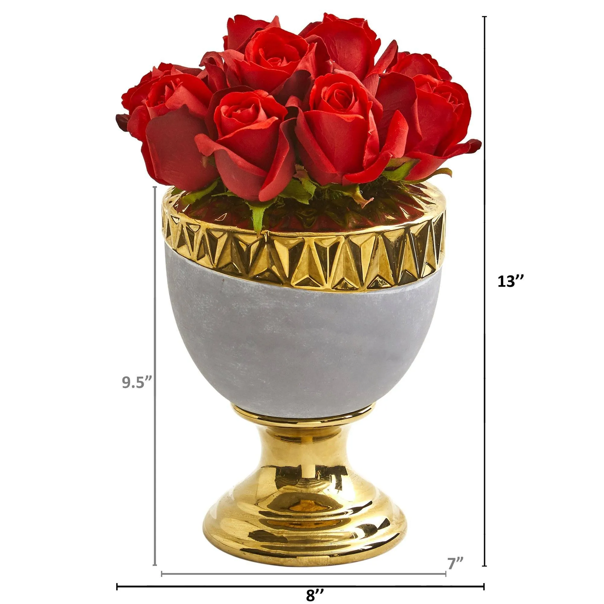 Elegant Red Rose Artificial Arrangement in Designer Urn