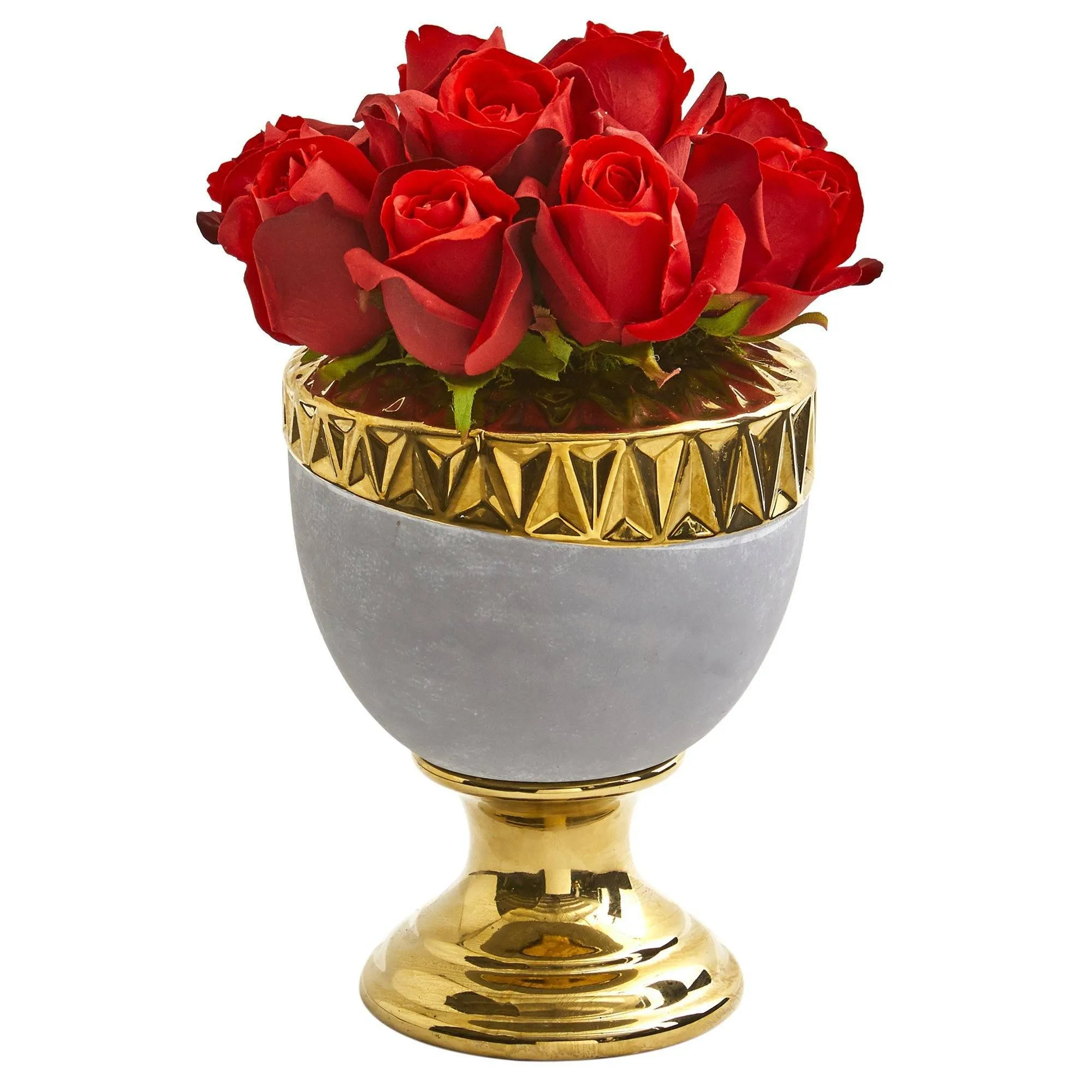 Elegant Red Rose Artificial Arrangement in Designer Urn