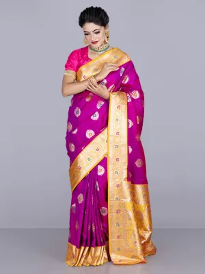 Elegant Red Violet Par Anchal Buti Katan Silk Saree