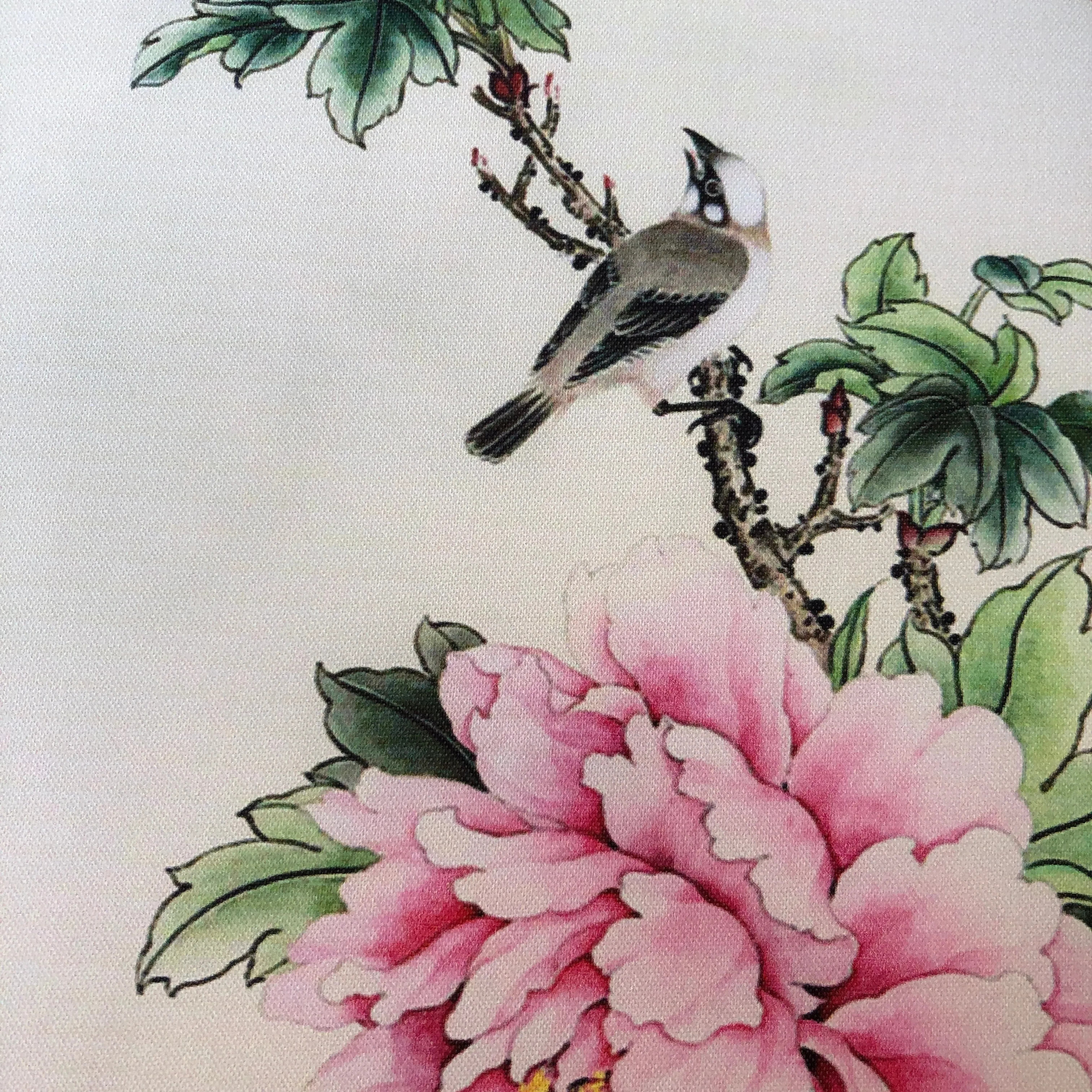 Elegant Round Silk Fan - Peony flower and bird