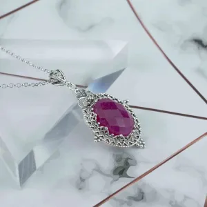 Elegant Ruby Corundum Filigree Art Silver Pendant - A Timeless Necklace for Women