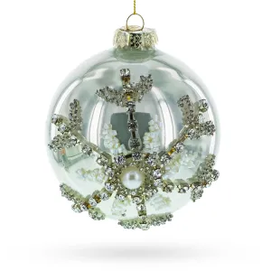 Elegant Silver Glitter Snowflake - Blown Glass Ball Christmas Ornament