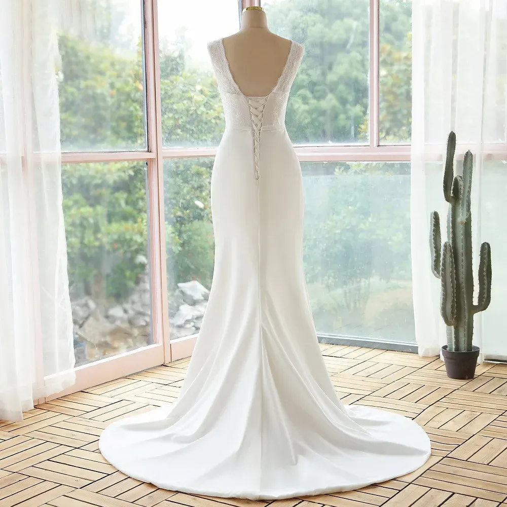 Elegant Simple Style Lace Mermaid Sleeveless Wedding Dresses