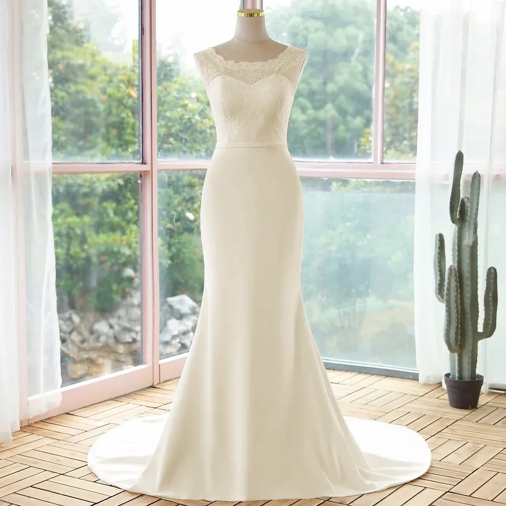 Elegant Simple Style Lace Mermaid Sleeveless Wedding Dresses