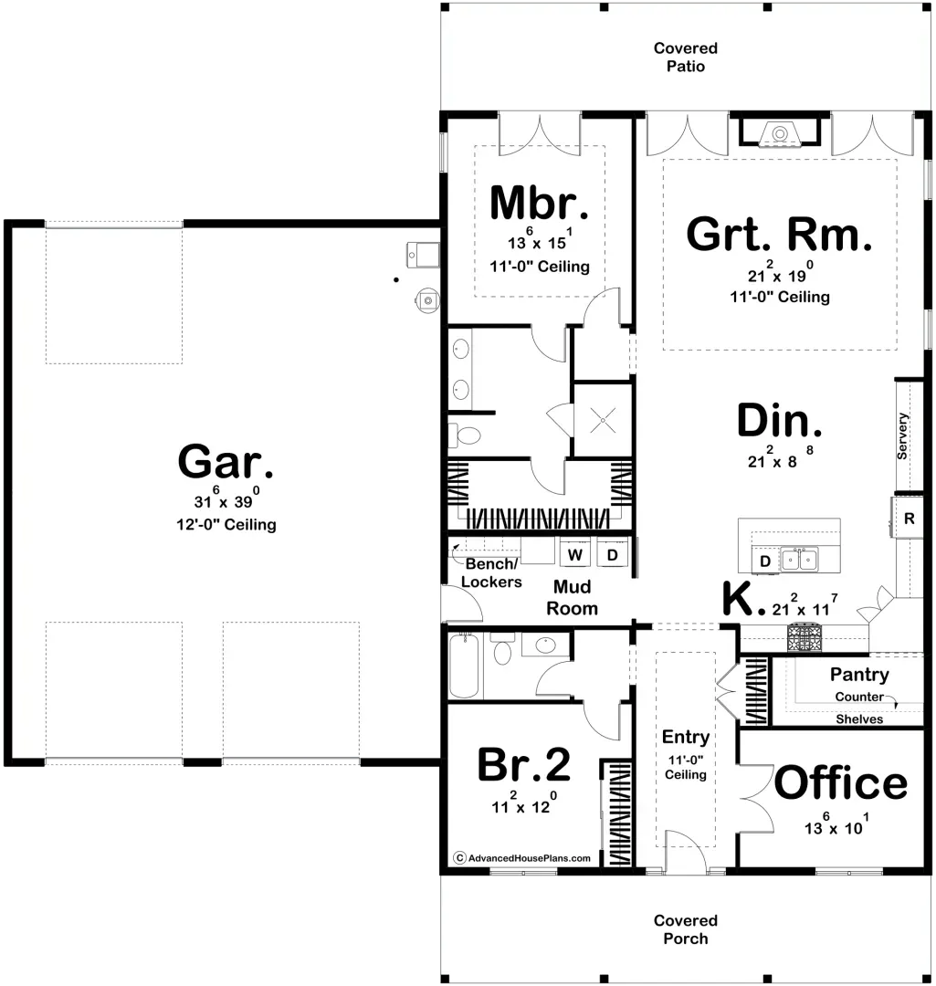 Elegant Single-Story Home Design with Spacious Garage