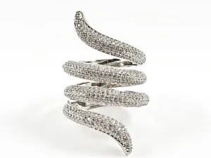 Elegant Snake Style Swirl Design Style Pave CZ Silver Ring