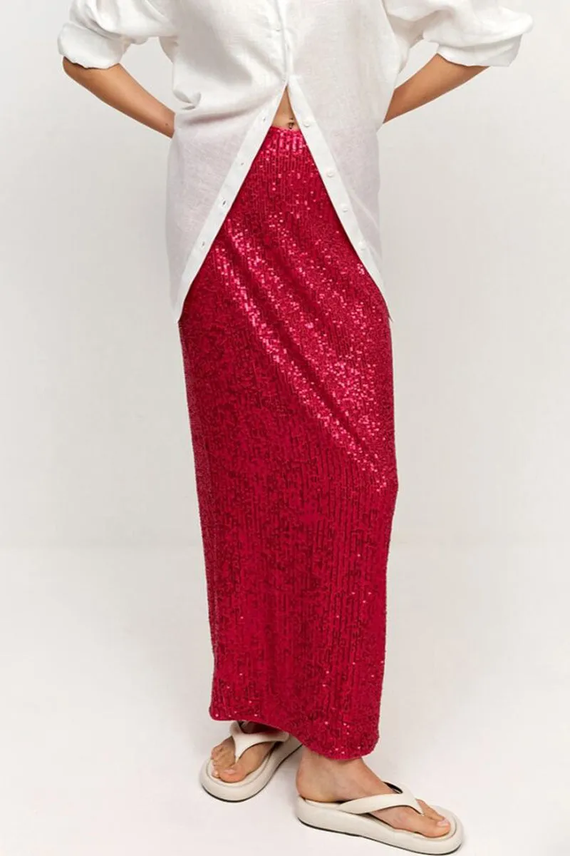 Elegant Solid Sequins Straight Solid Color Bottoms